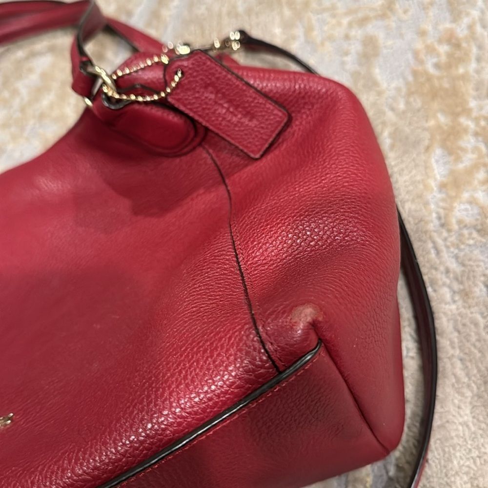 Coach Red Leather Satchel Tote with Removable Strap - Picture 6 of 14